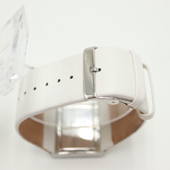 Guess Women Jumbo Crystal Watch 36mm Rectangle Dial White Leather w New Battery - Picture 12 of 15